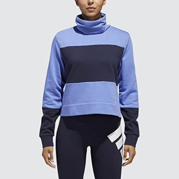 adidas Tops - Adidas Periwinkle Black Colorblock Sporty Funnel Neck Cropped Pullover Size M